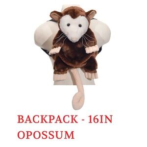 Plush OPPOSUM Backpack 🎒 Adorable Face , Long Curly Tail & Zip Back